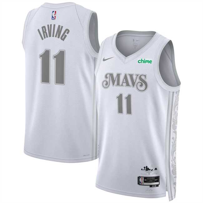 Men%27s Dallas Mavericks #11 Kyrie Irving White 2024-25 City Edition Stitched Jersey Dzhi